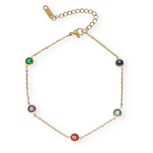 Roestvrij stalen (RVS) Stainless steel enkelbandjes crystal Gold