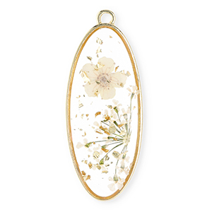 Bedels met gedroogde bloemetjes langwerpig ovaal Gold-off white