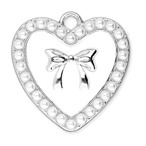 Bedels metaal hart met parels en strik Silver-white