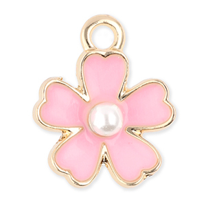 Bedels metaal bloem met parel Gold-light pink-white