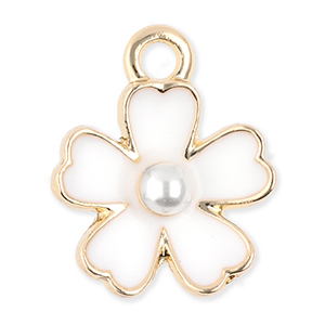 Bedels metaal bloem met parel Gold-white
