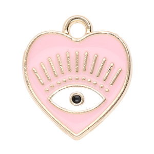Bedels metaal hart Alziend oog Gold-light pink-white