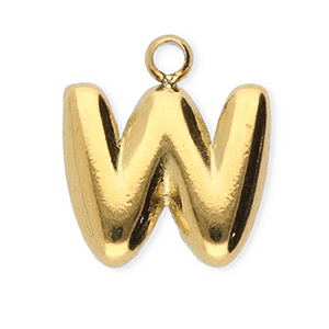 Roestvrij stalen (RVS) Stainless steel bedels letter W Gold