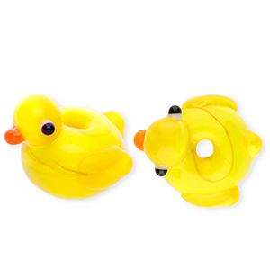 Handgemaakte glaskralen eend Yellow-orange-white-black