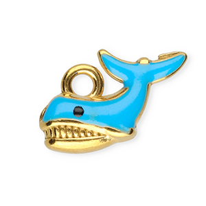 Roestvrij stalen (RVS) Stainless steel bedels enamel walvis Gold-blue