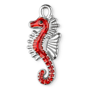 Roestvrij stalen (RVS) Stainless steel bedels enamel zeepaardje Silver-red-black