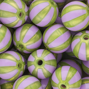 16 mm DQ&reg; acryl kralen met strepen Purple-olive green