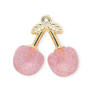 Acryl hangers kersen Gold-light pink glitter
