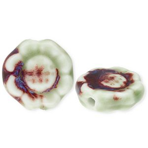 Kralen keramiek bloem Light green-port red