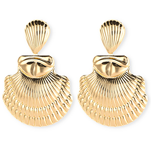 Statement oorbellen&nbsp;/&nbsp;oorstekers schelp geribbeld met RVS steker Gold