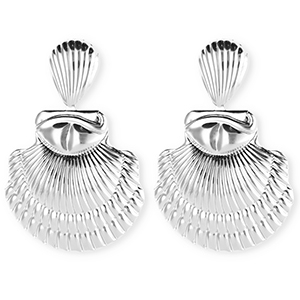Statement oorbellen&nbsp;/&nbsp;oorstekers schelp geribbeld met RVS steker Silver