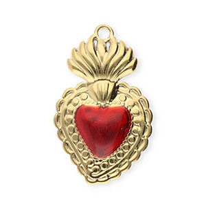 Roestvrij stalen (RVS) Stainless steel bedels hart Gold-red