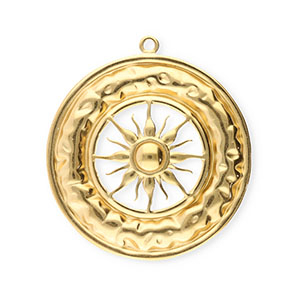 Roestvrij stalen (RVS) Stainless steel bedels cirkel met zon Gold