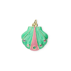 Brass TQ metaal bedels schelp met strass Gold-green-pink-transparent