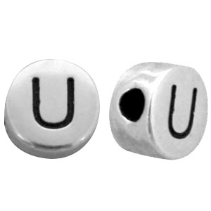DQ metalen letterkraal U Antiek zilver (nikkelvrij)