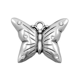 Bedels TQ metaal vlinder met strass steentjes Antiek zilver